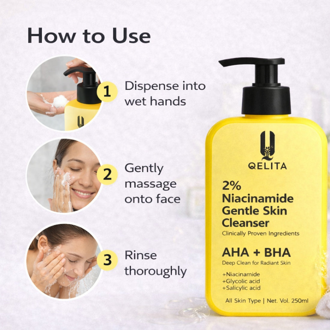 2% Niacinamide Gentle Skin Cleanser 250ml | AHA + BHA Face Wash
