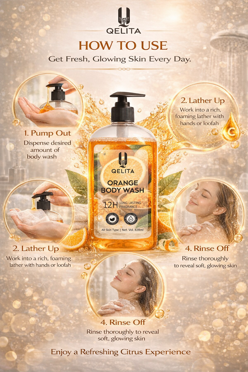 Orange Body Wash 828ml | Vitamin C Body Wash for Fresh, Glowing Skin