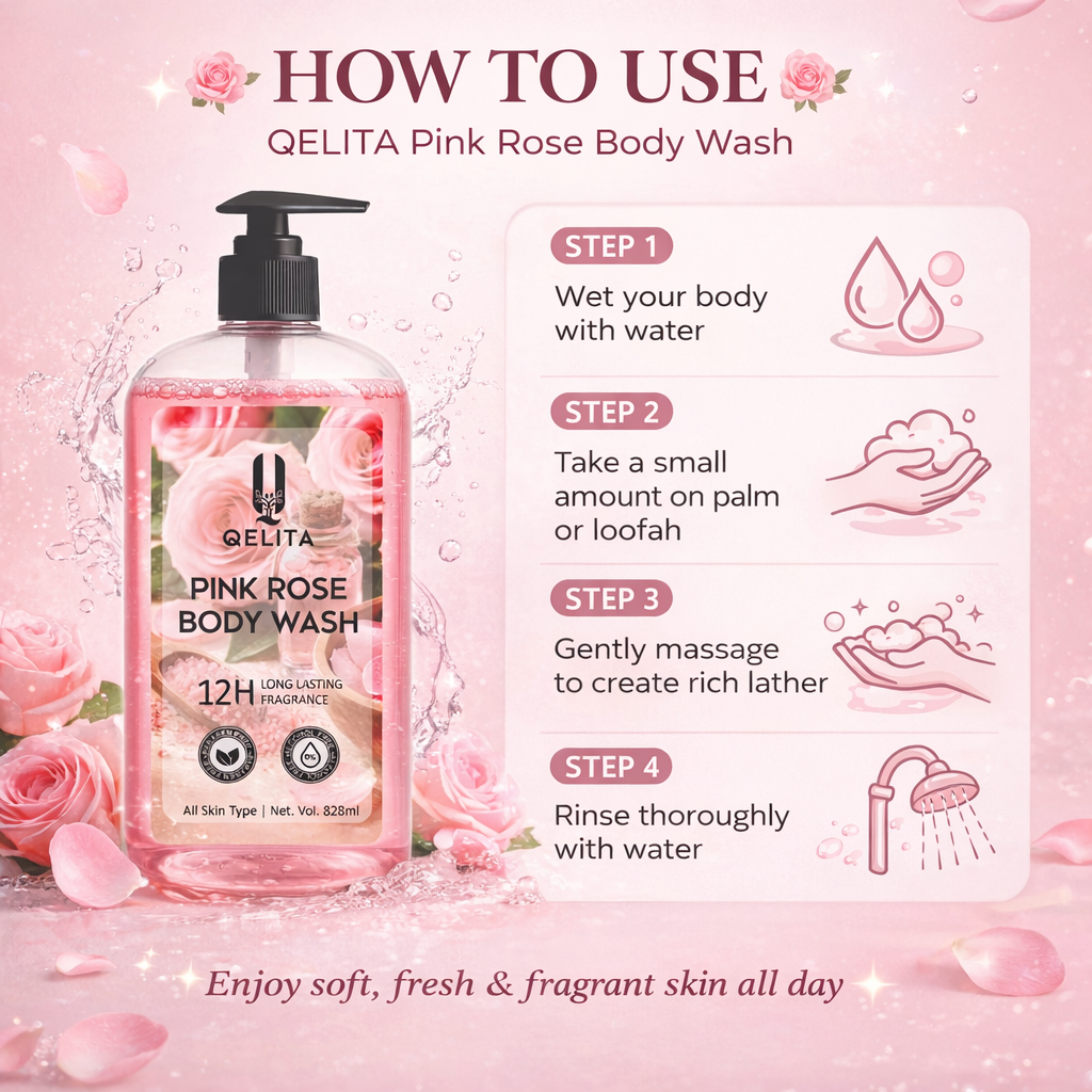 Pink Rose Body Wash 828ml | Rose Extract & Vitamin E Body Wash for Soft, Glowing Skin