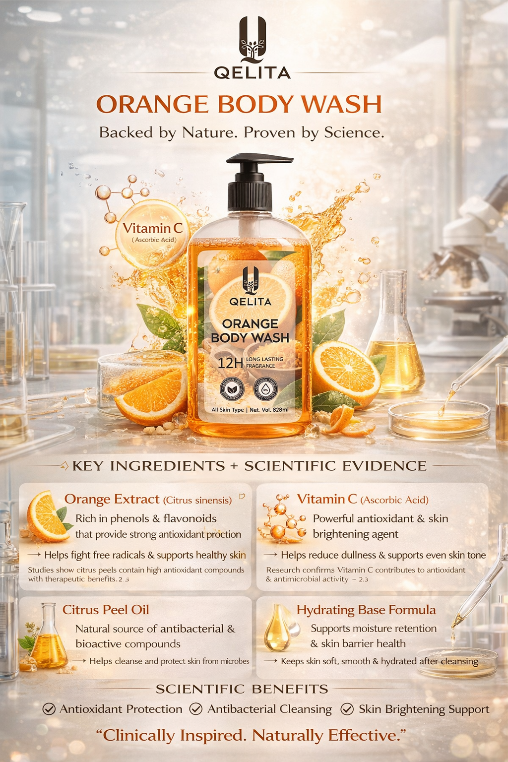 Orange Body Wash 828ml | Vitamin C Body Wash for Fresh, Glowing Skin