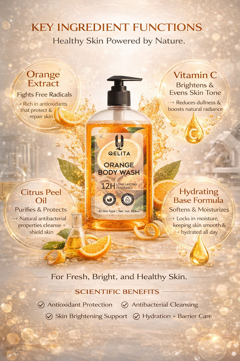 Orange Body Wash 828ml | Vitamin C Body Wash for Fresh, Glowing Skin